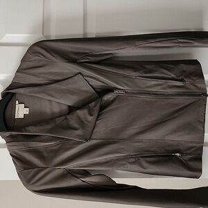 Classic DKNY Pure Mixed Media Genuine Leather Jacket in Taupe/Olive Green